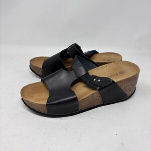Jo Mercer Sandals Size Eu 40/US 9 Black Leather Adjustable Strap Wedge‎ Womens